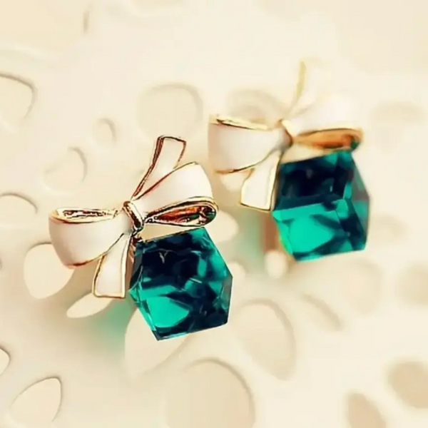 Emerald Bow Charm Earrings